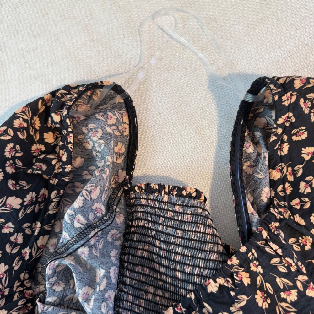 a.n.a Floral Sweetheart Midi Dress Pockets Smocked Balloon Sleeve M Boho Retro - Picture 15 of 16